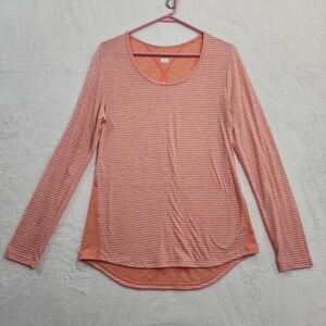 Lucy Top Womens M Orange Striped Lucytech Long Sleeve Scoop Neck Yoga‎ Active